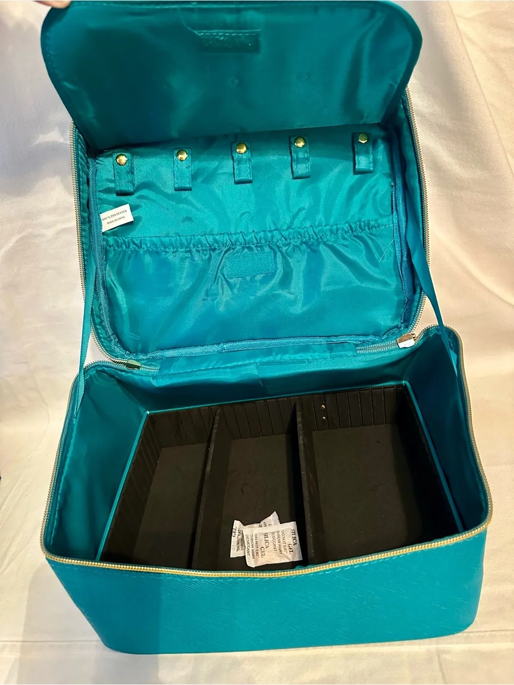 JM Collection Turquoise Women’s Travel Jewelry Case with Gold Hardware